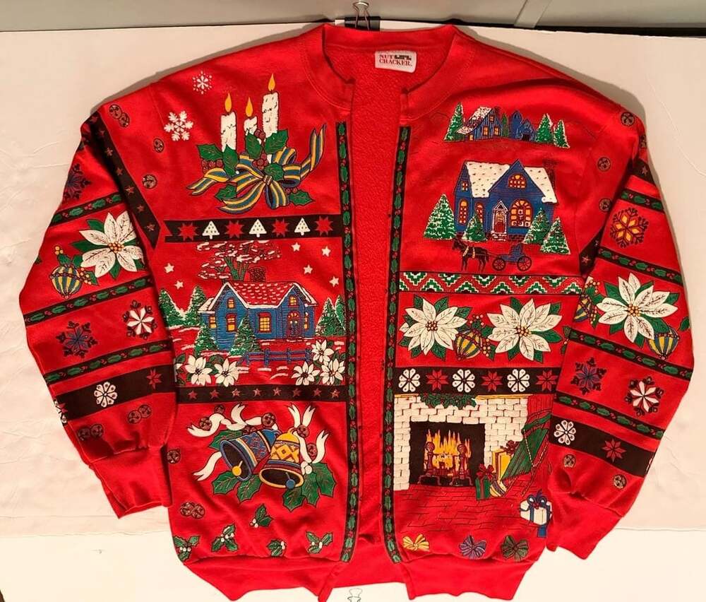 Vintage Nutcracker Ugly Christmas Sweatshirt Cardigan Puffy Paint Medium